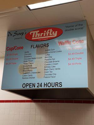 24/7 Cheap Thrifty Ice cream menu 5/2017