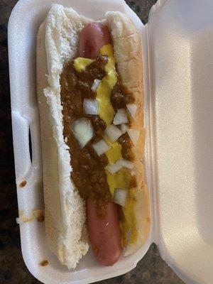 A sad coney - it's asking where is the rest of the chili, onions and mustard