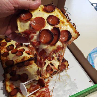 Loaded with cheese and pepperoni.