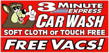 Bear 3-Minute Express Car Wash.  Home of the FREE VACUUM.