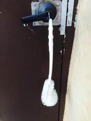 Absolutely the grossest thing at a gas station. Frustrated about the bathroom key disappearing, but a used toilet brush.