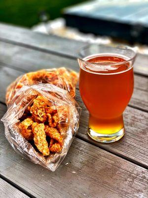 Bee Keeper Wheat Beer with Cajun Fried Pork Rinds (from Chapel Hill, NC)!!!