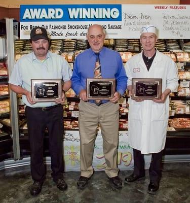 Pat Fox, Sausage Maker Dean Rindahl, & Meat Department Manager Don Deppert