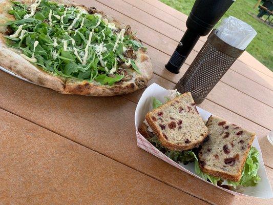 Mushroom Pizza and Turkey BLT with cranberry bread (so soft). Yum!