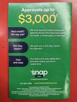 Need a loan to help pay for a new engine?  Dwain's recommends snap.