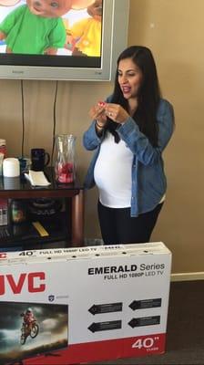 Marleeny pulling out the winner ticket for our TV raffle on 4-23-2016