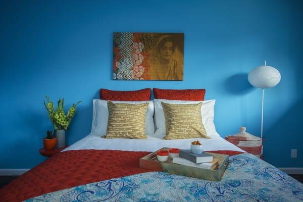 Each room has custom artwork by a local bay area artist, Namita Kapoor.