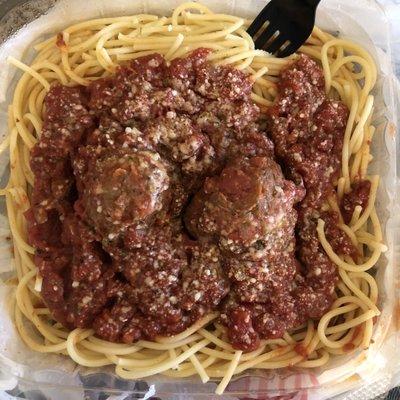 Quite large portion of Spaghetti ($6), added meatballs (+$3)