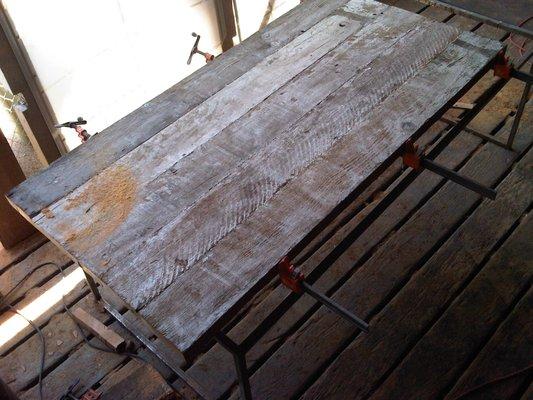 Dining table of reclaimed wood