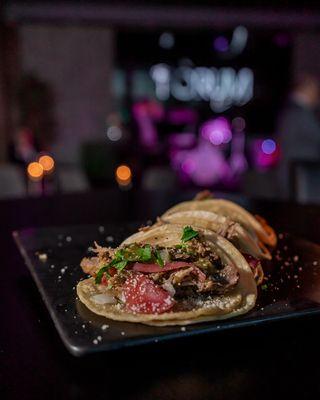 Street Tacos, available on happy hour for only $2 each. Tuesday - Saturday 4PM - 6PM.