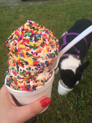 Twist with sprinkles - and that was a MEDIUM - mega portions here! Even my furbaby loved her vanilla cup!