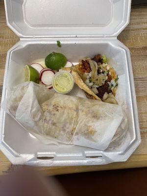 Carnitas Burrito & Chorizo Taco