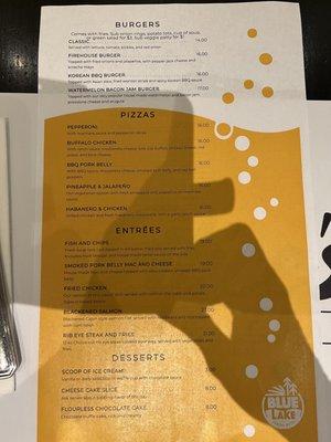 Back side of menu