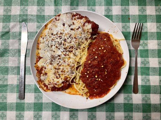 Chicken parmigiana work spaghetti