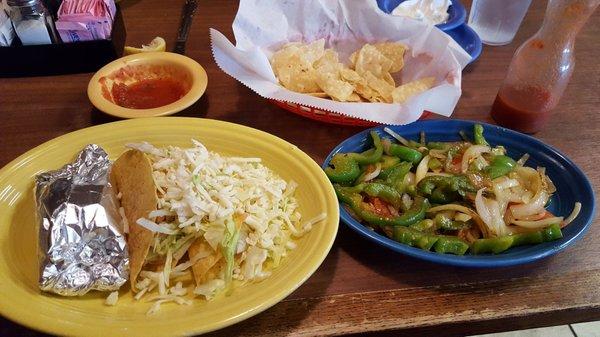 Taco Tuesday special with a side of fajita veggies