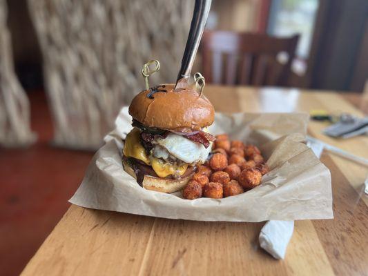 A perfect way to example, a burger in its own glory