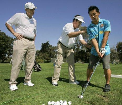 Golfer Kota Kojima gets tested on his internal core strength utilizing my trademarked core-breathing techniques to improve his swing.