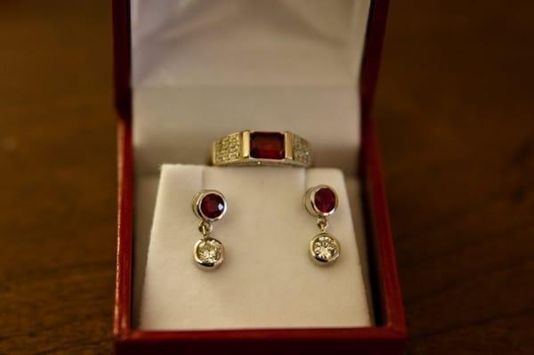 Ruby Ring and Earrings