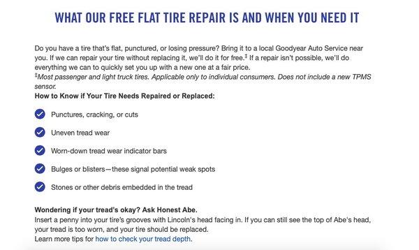 Goodyear's Free Flat Tire Repair details