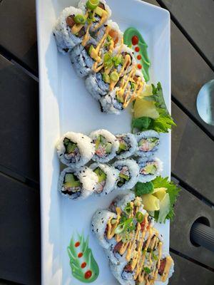 California roll, smoked salmon  & spicy tuna roll