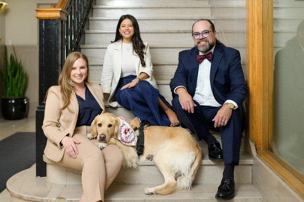 (L to R): Attorney Brooks, Paralegal Karla, and Attorney John....plus Pupalegal Bailey.