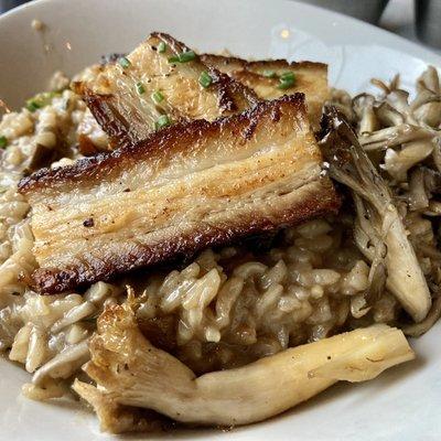 Mushroom risotto with pork belly