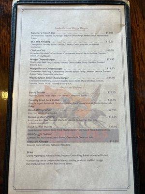 Menu @ The Ranchers Steak and Seafood