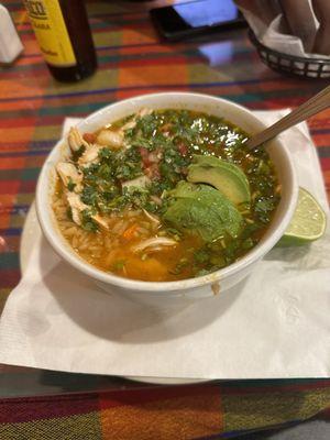 Chicken soup with extra rice and cilantro. So good!