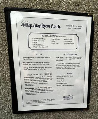 Independent living lunch menu