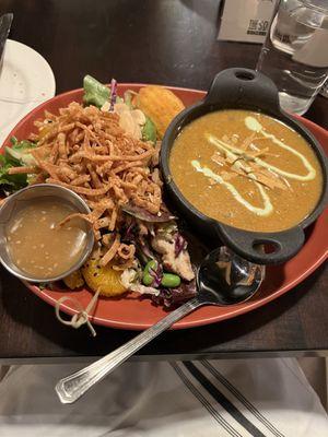 Chicken Chili with mandarin chicken salad! Delicious!