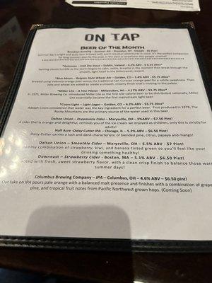 Beer Menu