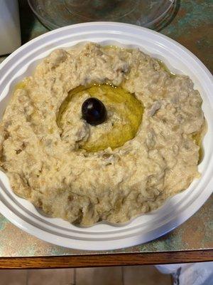 Baba Ghanouj- large. Absolutely delicious every time.