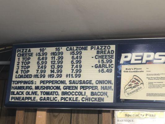 Pizza Menu