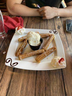 Churros with vanilla ice cream