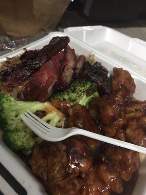 General gao chicken, pork fried rice, and boneless spareribs