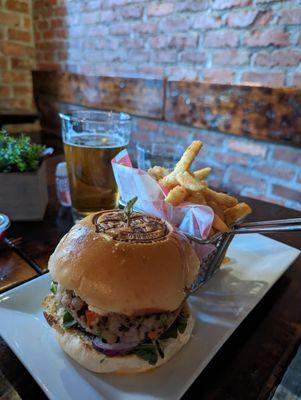 Veggie burger - quinoa patty. The fries here really are bomb!!