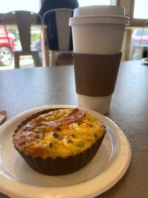 Bacon quiche and large coffee