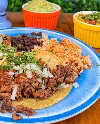 Carne asada and jackfruit tacos.