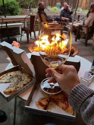 Take the pizza to Fletcher Bay Winery and eat it around the fire pit for a perfect way to end the night