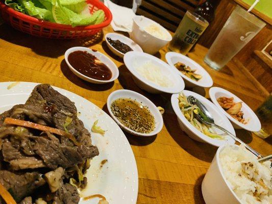 RibEye, Banchan, Dipping Sauces