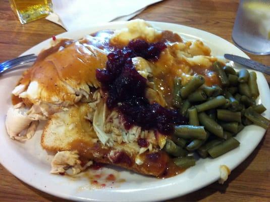 Open faced hot turkey sandwich. Love me some home cookin'