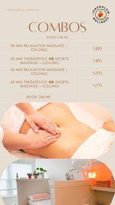 Massage + Colonic combo prices!