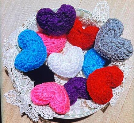 Crocheted hearts, perfect for any decor love the fact that they are stuffed, can be used for assorted things.