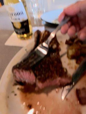 Husband's meal: steak special. Medium rare.