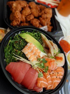 Fried chicken and Chirashi bowl