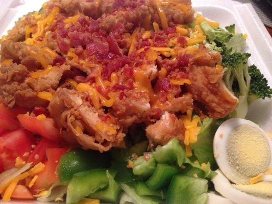 Yummy chef salad with fried chicken!