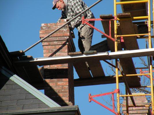 During the set up, demo, and rebuilding of two chimneys