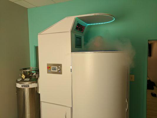 The Cryo tube in action. It's -223 degrees in there!