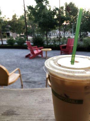 Co-op iced cold brew overlooking College Ave, post home game win.