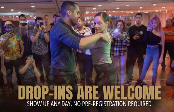 Drop-ins welcome! No need to pre-register - swing by whenever you're ready to join the fun. We're excited to dance with you!